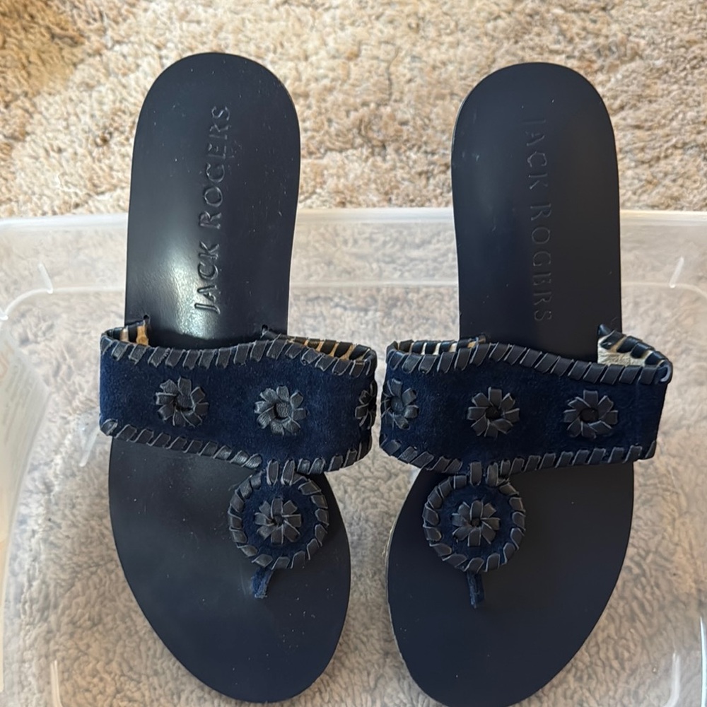 Jack Rogers Blue Sandals with Fringed Embellishments